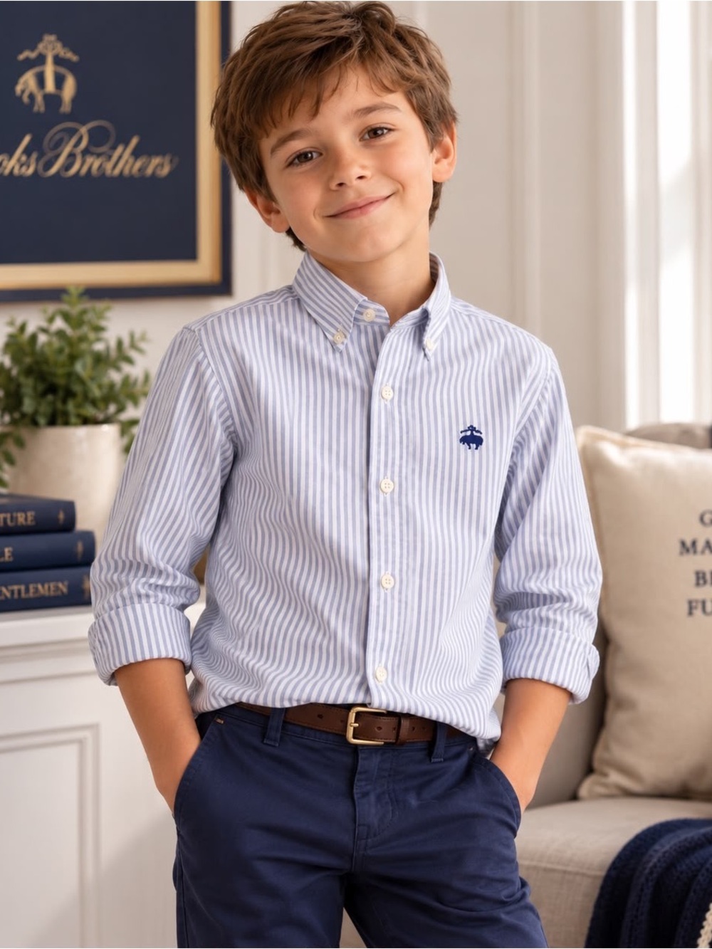 Brooks Brothers Non-Iron Supima Cotton Blue Stripe Button Down Shirt XS